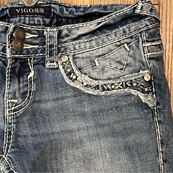 VIGOSS The New York Skinny Jeans Womens Size 3/4 Denim Rhinestones Ankle Stretch - Picture 4 of 16